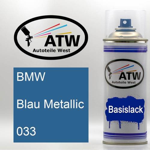 BMW, Blau Metallic, 033: 400ml Sprühdose, von ATW Autoteile West.